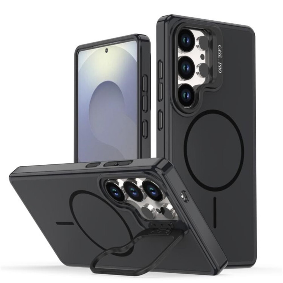 Slim Frosted Magsafe-Compatible Case For Samsung Galaxy S25 Ultra 5G Â Shockproof Tpu With Metal Camera Protection & Kickstand, Black 9327961728585