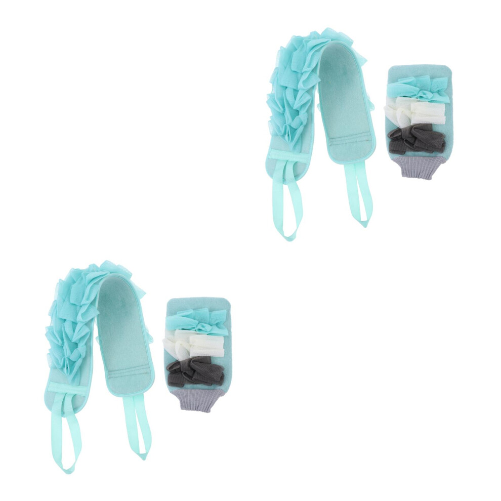 Inoomp Blue 2Sets Bath Towels And Bath Gloves Fiber Soft Shower Body Scrubber