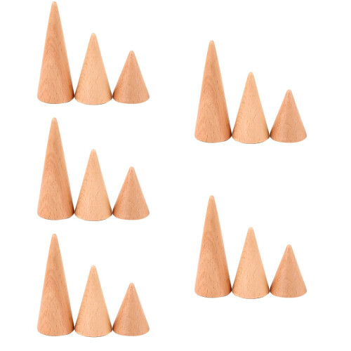15Pcs Assorted Color Wood Ring Organizer Cone Display Stand for Rings