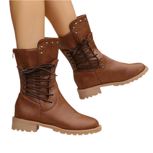 Γυναικείες μπότες Willtoo Vintage Rivet Cowboy, αντιολισθητικές μπότες με κορδόνια στο πλάι 1