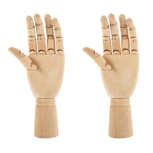 2Pcs Solid Wood Hand Model Jointed Movable Desktop Ornament