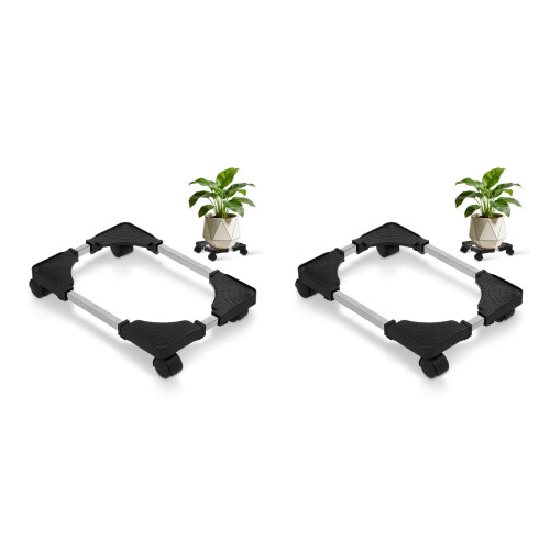 2Pcs Movable Flower Pot Base Tray Heavy Duty Black Plastic with Wheels