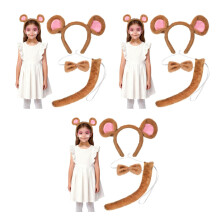 3Sets Coffee Color Mouse Ears Headband and Tail Costume Party Headwear