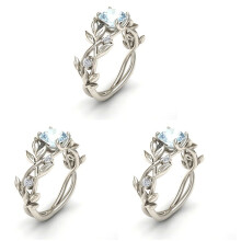 3Pcs Silver Women Rings Leaf Shape Wedding Engagement Rings