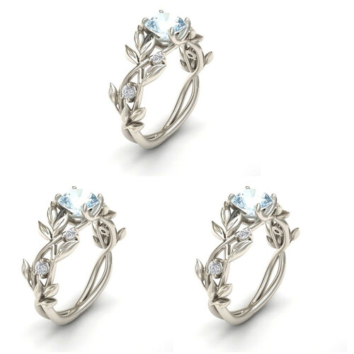 3Pcs Silver Women Rings Leaf Shape Wedding Engagement Rings