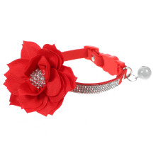 Red Rhinestone Dog Collar Adjustable Plush for Stylish Pet Decor