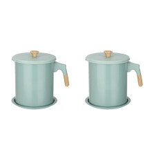 2Pcs Stainless Steel Oil Storage Can with Fine Mesh Strainer