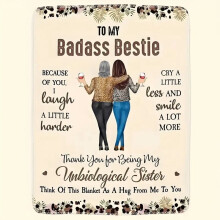 Medisinsk termisk teppe for dame – flanellpledd med «Bada$$ for Bestie» og «Unbiological Sister», geometrisk blomstermønster, gave til hele