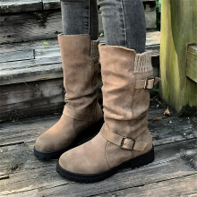Willtoo dames winterlaarzen van suède – brede pasvorm, vetersluiting en instapmodel, nonchalante halfhoge laarzen met antislip platformzool,