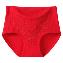 Dam Överdimensionerade Mensunderkläder Trosor Enfärgade Spets Plus Size Hög Midja Läckagesäker Bomull Gren Shorts Underkläder Trosor Röd-B