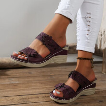 Sandali piatti estivi da donna Willtoo con supporto plantare, modello slip-on con motivo floreale vintage, zeppa, viola scuro, taglia US 8.5 (EU 41)