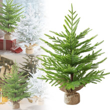 Künstliche kleine Weihnachtsbäume mit warmen Lichtern, Tischdekoration, verschneite Weihnachtsdeko