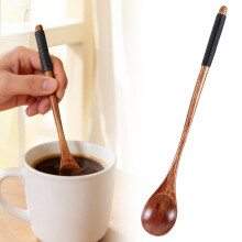 Hochwertiger, handgefertigter Kaffeelöffel aus Holz, Rührlöffel mit langem Griff für Tee und Espresso, Honiglöffel, 1 Stück, 20 x 1,3 cm,