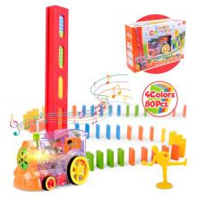 Domino-Zug-Spielset, automatisches Domino-Rallye-Zugmodell mit Licht, Domino-Baustein-Stapelspielzeug für Kinder von 3 bis 7 Jahren (Jungen und