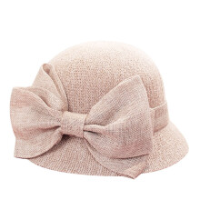 Vintage blomster-clochehat til kvinder, foldbar stråsolhat fra 1920'erne, bowlerhat med blød sløjfe – lyserød, én størrelse