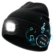 Bluetooth-mössa med ljus, musikalisk stickad vintermössa, LED-mössa för löpning och vandring, för män kvinnor pappa