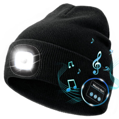 Καπέλο Bluetooth Beanie με φως, χειμερινό μουσικό πλεκτό καπέλο, καπέλο LED για τρέξιμο,