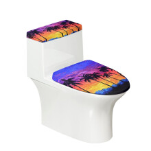Juego de fundas elásticas de tela para inodoro y fundas antipolvo para inodoro, universales para el hogar, diseño de palmeras al atardecer.