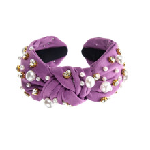 Diadema con nudo y perlas para mujer – Morada, Talla única