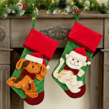 Großer Weihnachtsstrumpf in Katzenform, weihnachtliche Dekoration mit Tiermotiven für Bäume und Kaminsimse, weiches Material, 43 x 19 cm, geeignet