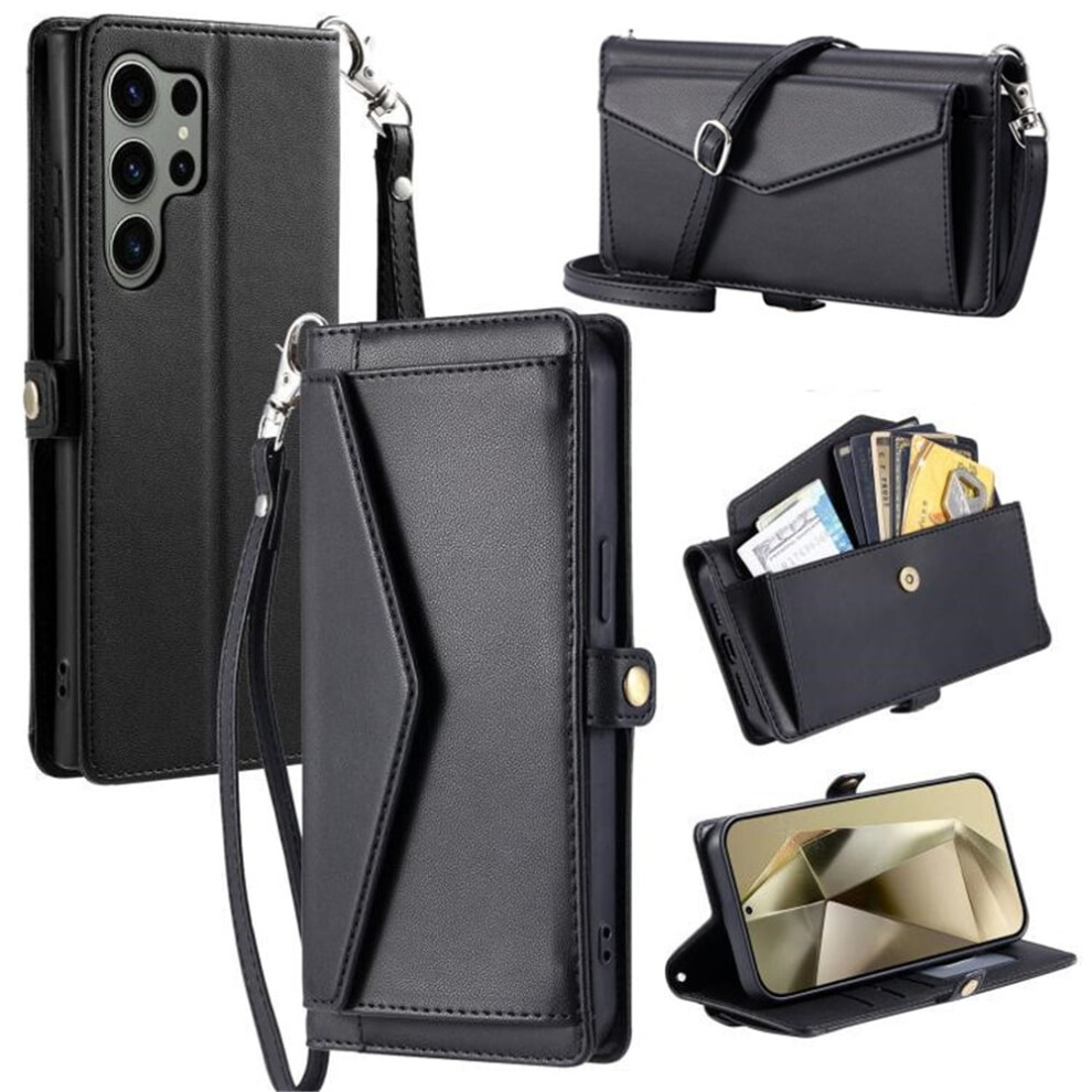 Compatible With Samsung Galaxy S24 Fe 5G Pu Leather Flip Caseâ3 Card Slots, Hidden Pocket, Detachable Straps, Shockproof, Black 9340959386819