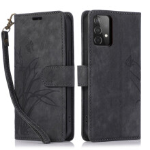Orchideen- und Schmetterlings-Leder-Klappgeldbörsenhülle mit Kartenhalter und Magnetverschluss, Schwarz – Kompatibel mit Samsung Galaxy A73 5G