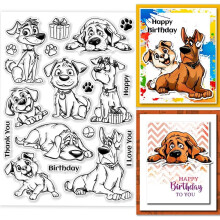 Klare stempler med tegneseriehund til kort, scrapbooking og journaling – 13,5x21,5 cm gennemsigtige fødselsdagstema-stempler