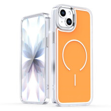 Magnetische Hülle für iPhone 15 Plus (6,7") – MagSafe-kompatibel, stoßfest, zweifarbig galvanisiert, Orange