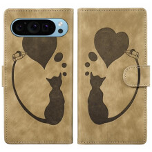 Braune Flip-Wallet-Hülle aus PU-Leder mit Magnetverschluss und Kartenfächern für Google Pixel 9/10 Pro (6,3 Zoll), geprägtes Katzenmuster,
