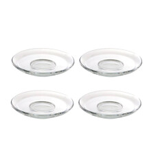 POPETPOP 4Pcs Round Glass Saucer Plates Clear Easy to Clean Tea Saucers for Relatives