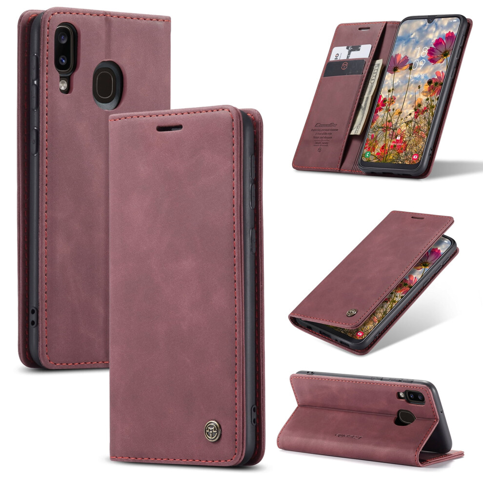 Caseme Leather Flip Wallet Case For Compatible With Samsung Galaxy A40 Â Magnetic Closure, Card Holder, Kickstand, Shockproof, Wine Red 9340959389292