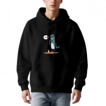 Sweat à capuche à manches longues pour homme, orné d'un pingouin bleu à casquette et flammes, style décontracté et amusant.