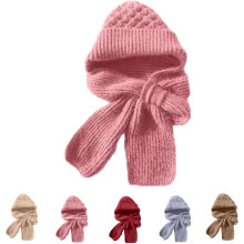 Veelzijdige gebreide wintersjaal met capuchon voor dames, geïntegreerde oorbescherming, winddichte muts, sjaal, alles-in-één voor koud weer.