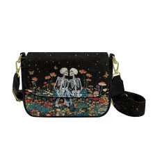 Lebka, motýl, květinový tisk galaxie, kabelka přes rameno pro ženy, PU kůže, crossbody kabelka, mini brašna s nastavitelným širokým