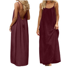 Casual zomerjurk voor dames, mouwloze jurk met open rug voor dames, jurken met spaghettibandjes voor dames, rode maxi-jurk voor dames.