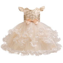 Girl Ruffle Tiered Tutu Gown Sleeveless Embroidery Lace Princess Dresses Party Ball Tulle Pageant Gowns for Wedding, Birthday, Size 2-10T