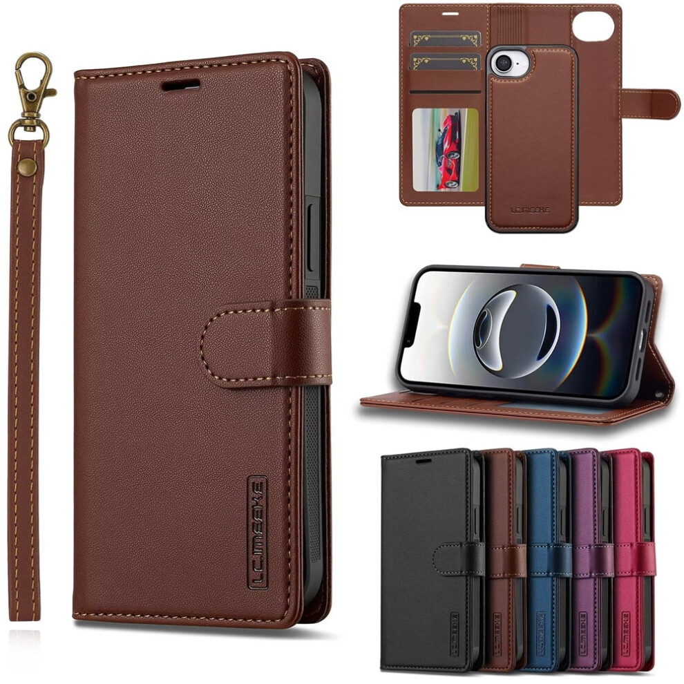 Lc.imeeke 2-In-1 Detachable Wallet Case For Iphone 16E (6.1"), Rfid Blocking, Shockproof, Wrist Strap, Â Compatible With Iphone 16E Brown 9193271085027