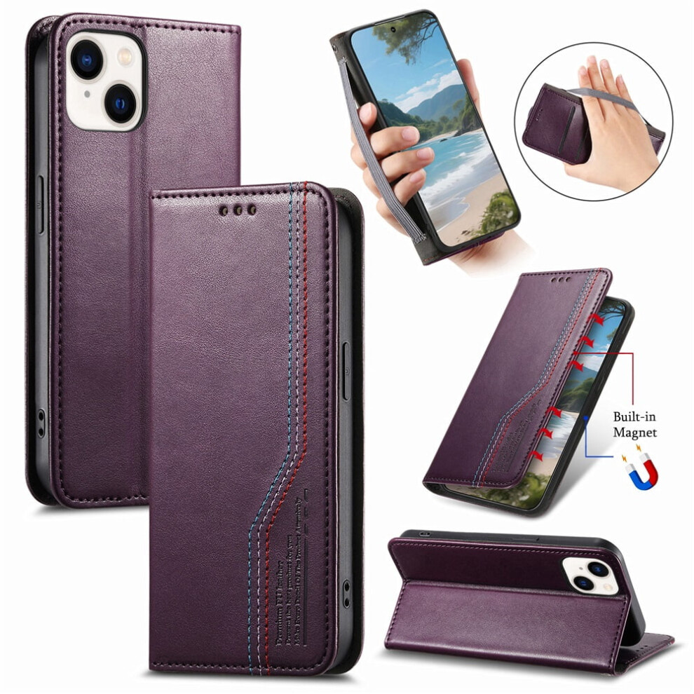 Leather Flip Wallet Case For Iphone 14 Plus 6.7-Inch Purple 9122141641971
