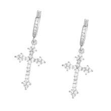 Sparkling CZ Crosses Drop Earrings Jewelry Trendy Zircon Embellished Crosses Ear Hoop Earrings For Fashion Forward Women