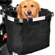 Small Pet Bike Basket – Foldable Cat/Dog Carrier, Detachable Front Handlebar Basket with Quick Release, Compatible with Bikes