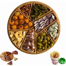 Plateau de service puzzle en bois, plateau à apéritifs compartimenté avec 8 compartiments amovibles, idéal pour les viandes, les sauces et les