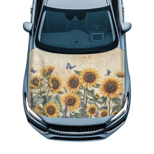 Car Hood Cover Snowproof Universal Sunflower Print Car Hood Cover Stretch Polyester Fabric Covers Removable Automotive Accessories Cars Decoration