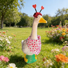 Décoration de jardin pour oie avec chapeau et cœur rose pour la Saint-Valentin, 58 cm – Compatible avec une statue d'oie