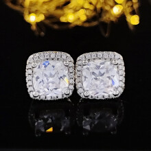 Stud Earrings for Men,18K White Gold Plated Round Square Cubic Zirconia Hypoallergenic Studs Earrings Set for Women