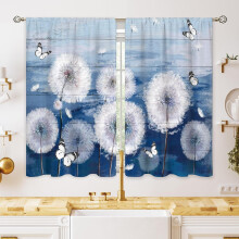 Farmhouse Dandelion Kitchen Curtains, Blue Wooden Country Floral Tier Curtains, Rustic Butterfly Design, 27.5x39 inch, for Bathroom/Dining Room