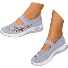 Willtoo Pantofi sport ortopedici respirabili din plasă, fără mâneci, pentru femei, pantofi ușori din spumă pentru diabetici, gri 7W –