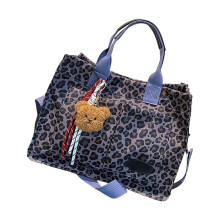 Damen-Tasche, große Schultertasche mit Leopardenmuster, Umhängetasche aus Canvas, Henkeltasche für den Alltag
