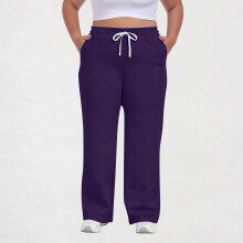 Casual damesbroek in grote maten met trekkoord in de taille en zakken, effen kleur, sportieve en comfortabele pasvorm.