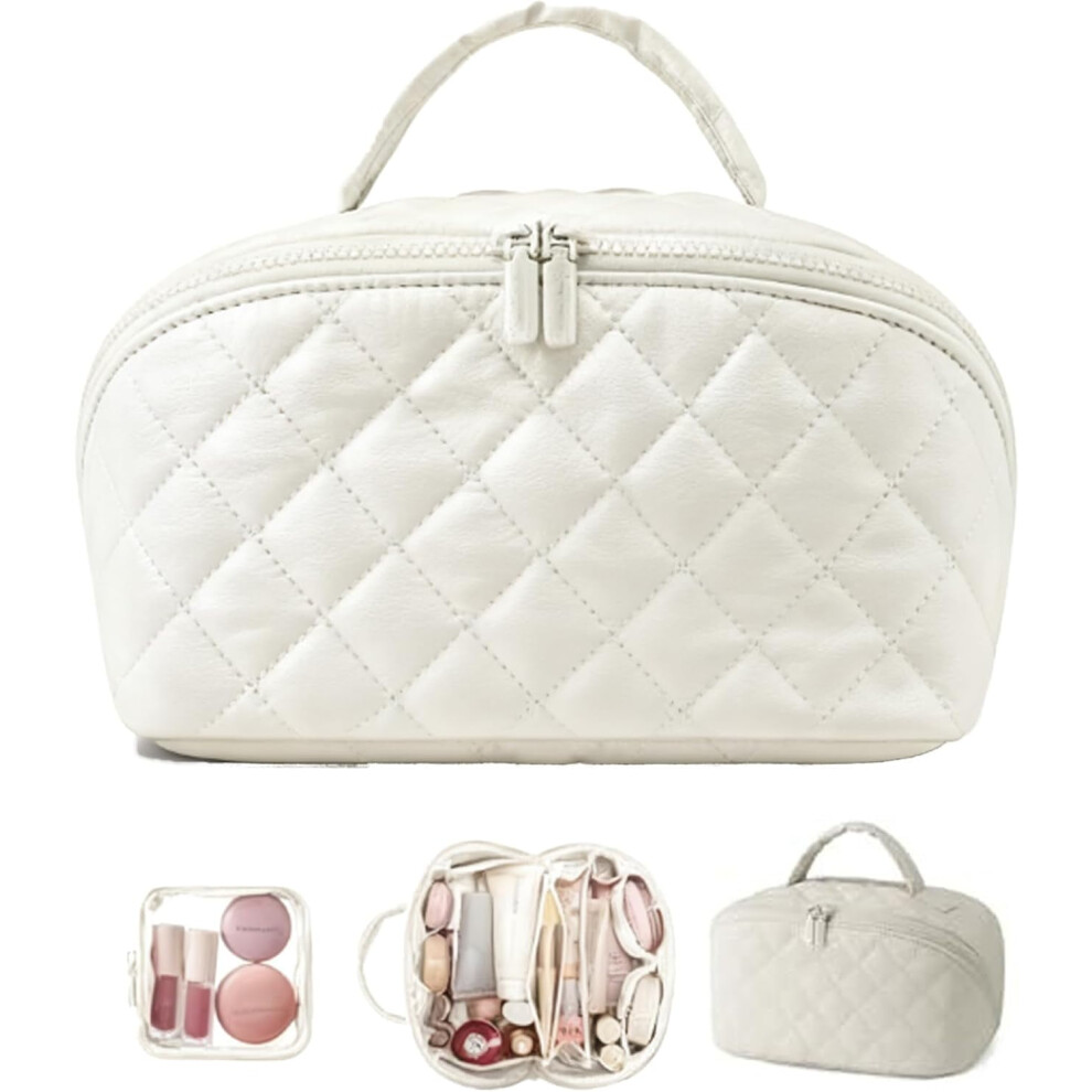 Women's Travel Makeup Bag - Lay-Flat Puffy Cosmetic