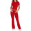Solid Color Slim Fit Short Sleeve Trousers Suit Red XS 1